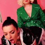 Lesbian Sex with strap-on in fetish clothes