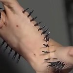 Bound and restrained man gets clip and enjoys a blowjob
