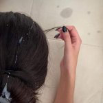 Guy with a big dick cum on long and beautiful hair after blow job from a hot brunette