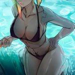 cleavage big boobs belly multi-colored hair Lucyna Kushinada Cyberpunk: Edgerunners Cyberpunk 2077 Cyberpunk: Edgerunners swimwear smoke anime girls bathtub portrait display cigarettes smoking