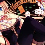 boobs big boobs blue eyes red eyes anime girls Halloween thigh-highs anime stockings witch hat black stockings lamp pumpkin