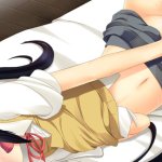 bed black hair blush fingering k-on! long hair masturbation nakano azusa navel nekomu shi panties pussy juice school uniform skirt twintails underwear wet