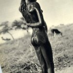 1952 African Native Tribe Nude Female Bathing In Field Original Photo Gravure