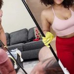 Latina cleaning lady gives a blowjob and rides on cock for extra money