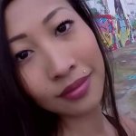 Beautiful Asian girl bangs in public