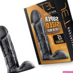 : Blush Novelties Jet Brutalizer 15 Huge Dildo wBalls Extra Large 3.75 Girth Soft Flexible Non Porous PVC Ultra Large Advanced Users Dildo Women Men Couples Veiny Black